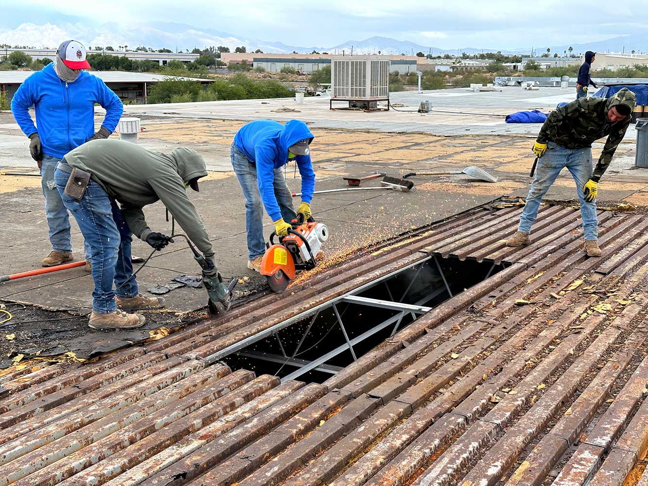 Commercial flat roof repairs being carried out in Sheffield