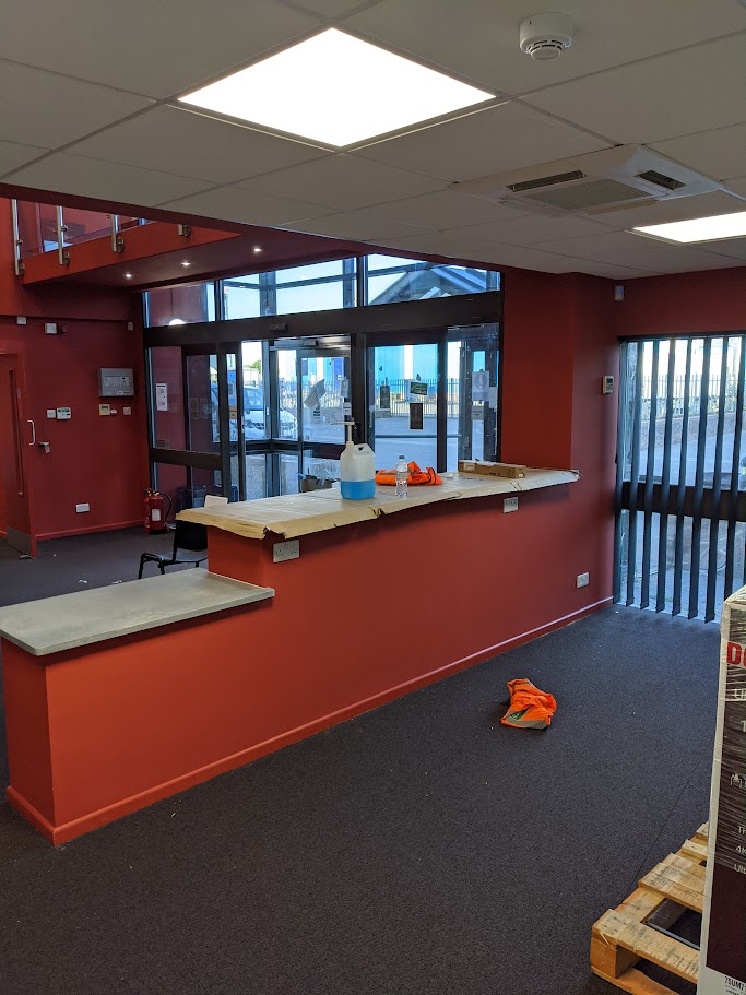 Finished commercial flooring installation in a reception area